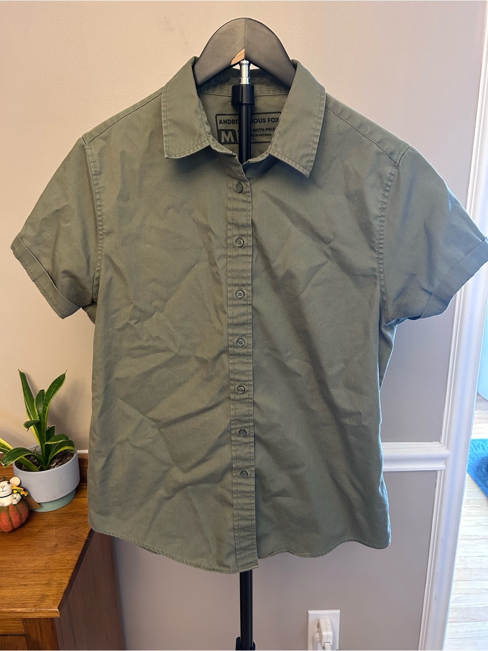 Olive Green Short-Sleeve Button Down Shirt